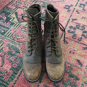 Durango Kiltie Roper Lace Up Boots Brown Leather vintage